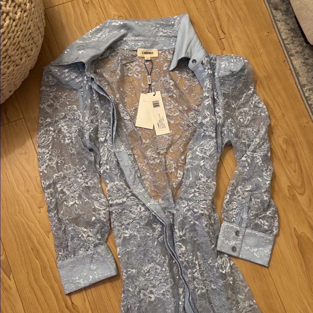 L'AGENCE KAIYA 3/4 SLEEVE LACE DRESS BLUE FOG - Picture 2 of 5